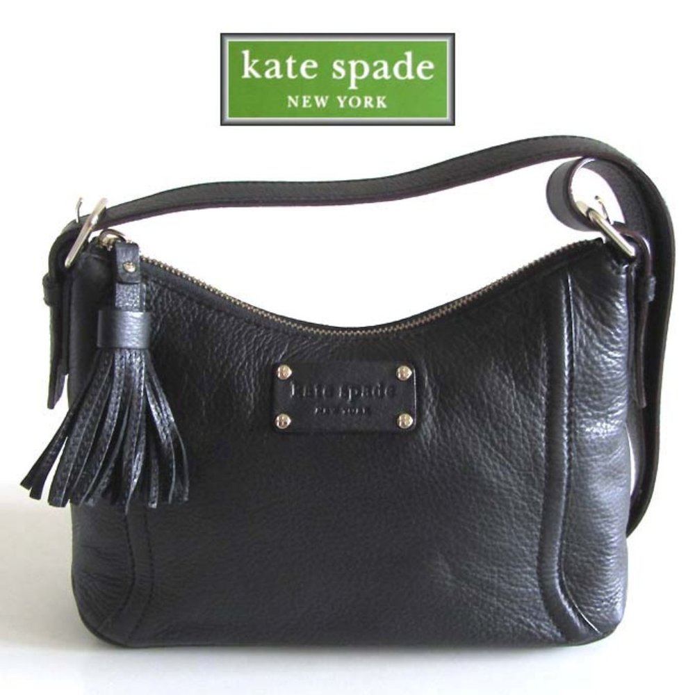 new KATE SPADE black pebbled leather tassel crossbody bag